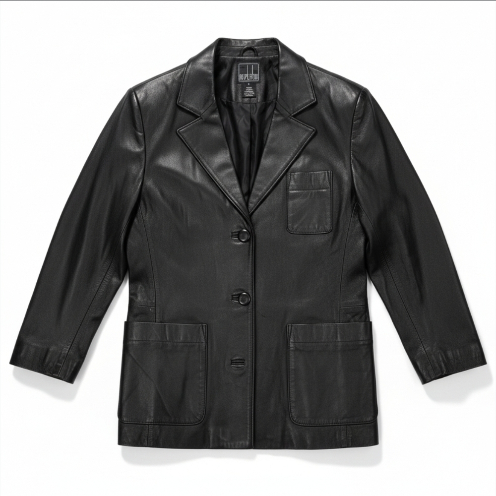 Mark Alan Vintage Black Leather Blazer Jacket Size 6 90s Y2K